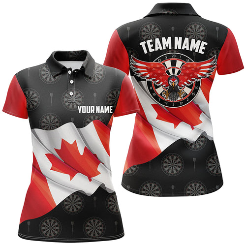 Waving Canada Flag Women Darts Polo & Quarter-Zip Shirt Custom Eagle Patriotic Darts Jersey Shirt TDM2509