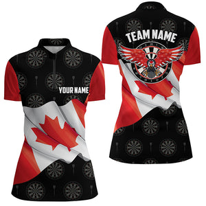 Waving Canada Flag Women Darts Polo & Quarter-Zip Shirt Custom Eagle Patriotic Darts Jersey Shirt TDM2509