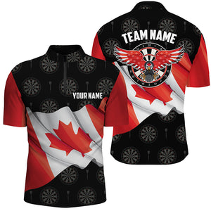 Waving Canada Flag Men Darts Polo & Quarter-Zip Shirt Custom Eagle Patriotic Darts Jersey Shirt TDM2509