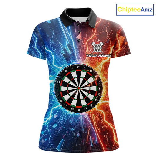 Blue And Orange Dartboard Lightning Darts Shirt For Women Custom Darts Team Jersey Polo, 1/4 Zip TDM7551