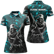 Load image into Gallery viewer, Personalized Cyan Abstract Death Skeleton Women Billiard Shirts, Halloween Scary Billiard Jerseys TDM2760