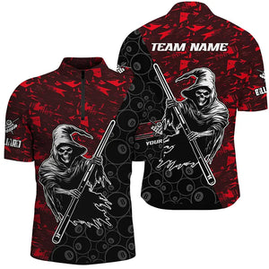 Personalized Red Abstract Death Skeleton Men Billiard Shirts, Halloween Scary Billiard Jerseys TDM2761