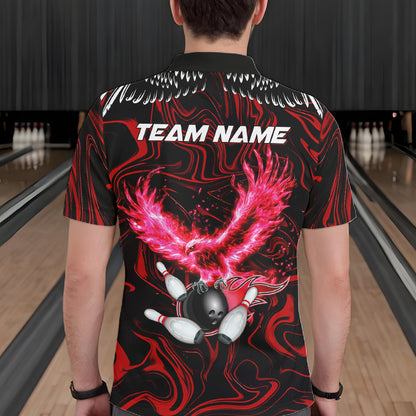 Black And Red Swirl Pattern Eagle Bowling Shirts For Men Custom Bowling Team Jersey Polo, 1/4 Zip TDM7906