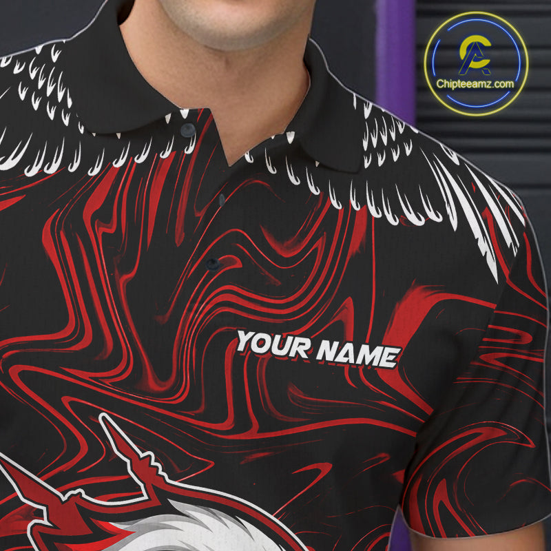 Black And Red Swirl Pattern Eagle Bowling Shirts For Men Custom Bowling Team Jersey Polo, 1/4 Zip TDM7906