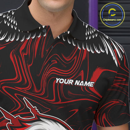 Black And Red Swirl Pattern Eagle Bowling Shirts For Men Custom Bowling Team Jersey Polo, 1/4 Zip TDM7906