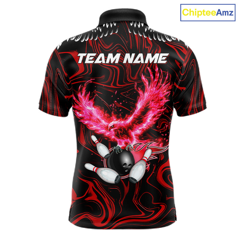 Black And Red Swirl Pattern Eagle Bowling Shirts For Men Custom Bowling Team Jersey Polo, 1/4 Zip TDM7906