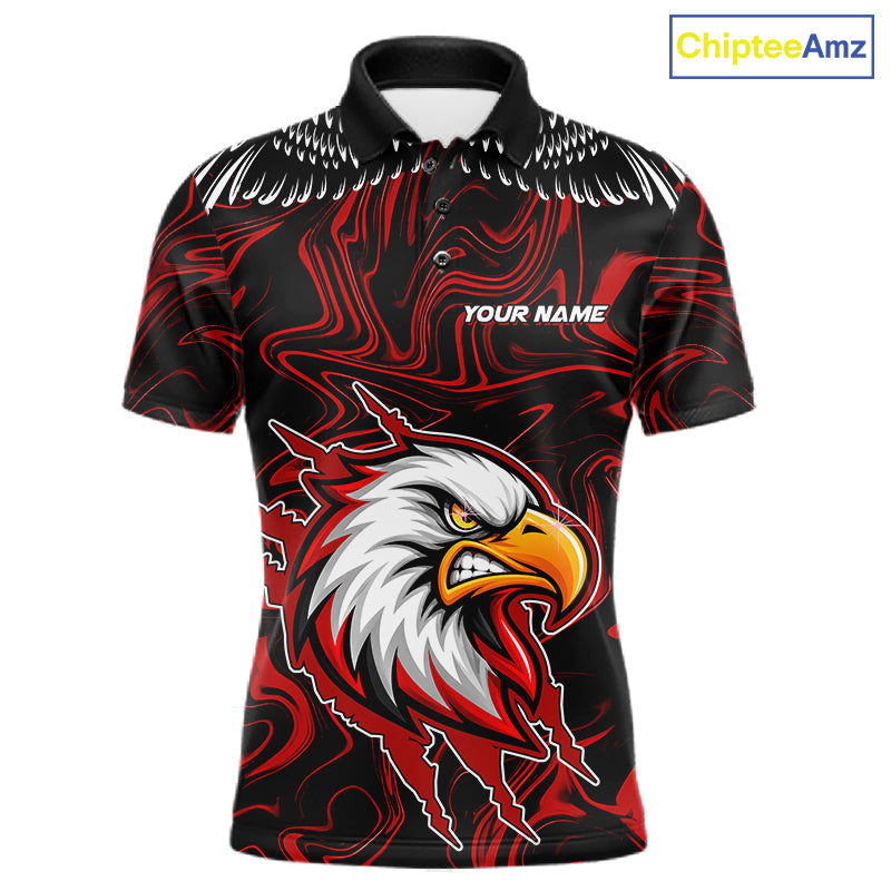 Black And Red Swirl Pattern Eagle Bowling Shirts For Men Custom Bowling Team Jersey Polo, 1/4 Zip TDM7906