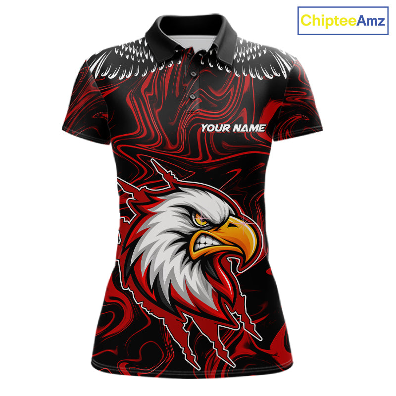 Black And Red Swirl Pattern Eagle Bowling Shirts For Women Custom Bowling Team Jersey Polo, 1/4 Zip TDM7906