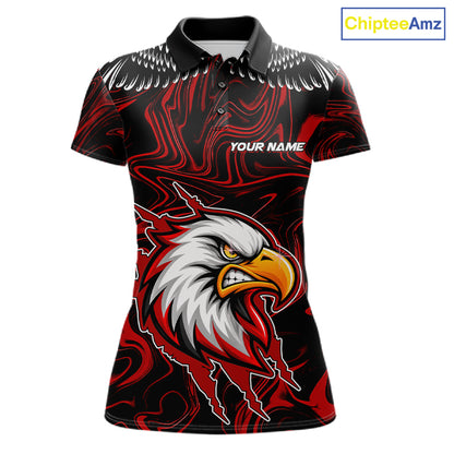 Black And Red Swirl Pattern Eagle Bowling Shirts For Women Custom Bowling Team Jersey Polo, 1/4 Zip TDM7906