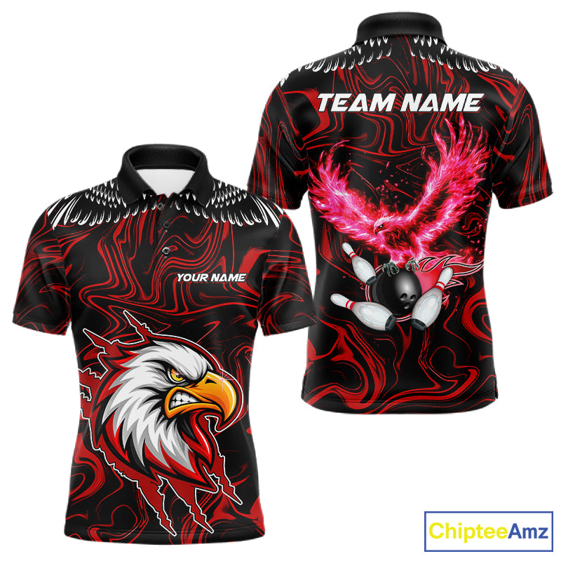 Black And Red Swirl Pattern Eagle Bowling Shirts For Men Custom Bowling Team Jersey Polo, 1/4 Zip TDM7906