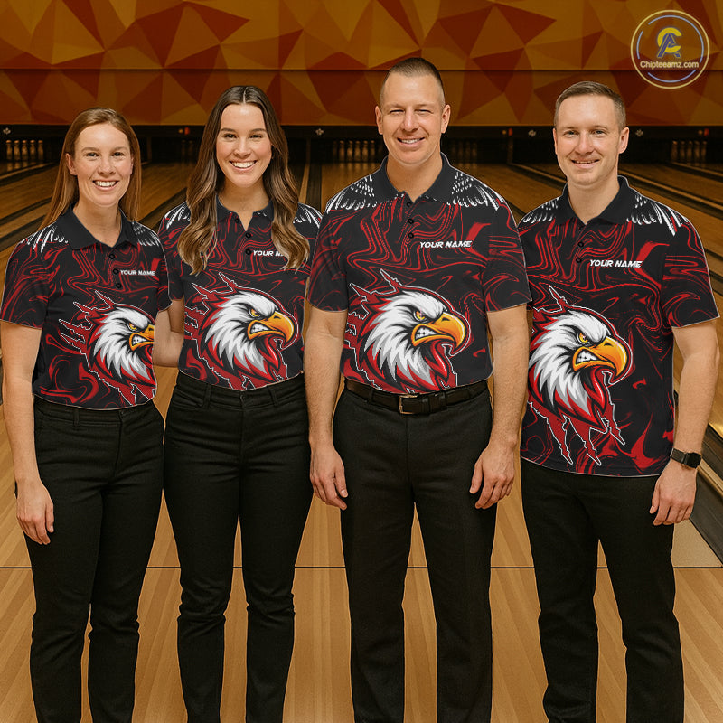 Black And Red Swirl Pattern Eagle Bowling Shirts For Women Custom Bowling Team Jersey Polo, 1/4 Zip TDM7906