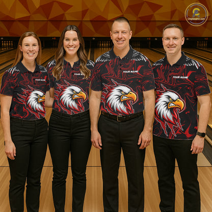 Black And Red Swirl Pattern Eagle Bowling Shirts For Women Custom Bowling Team Jersey Polo, 1/4 Zip TDM7906