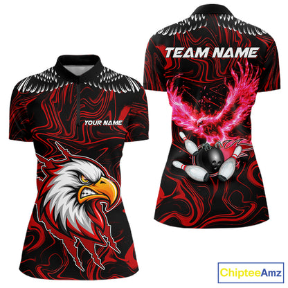 Black And Red Swirl Pattern Eagle Bowling Shirts For Women Custom Bowling Team Jersey Polo, 1/4 Zip TDM7906