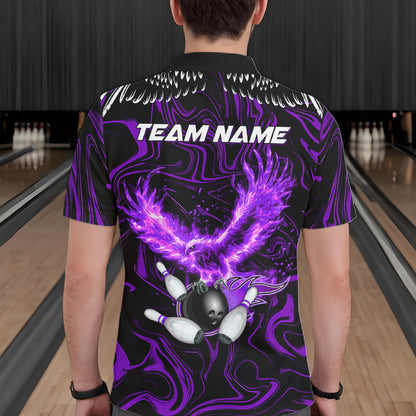 Black And Purple Swirl Pattern Eagle Bowling Shirts For Men Custom Bowling League Team Jersey TDM7907