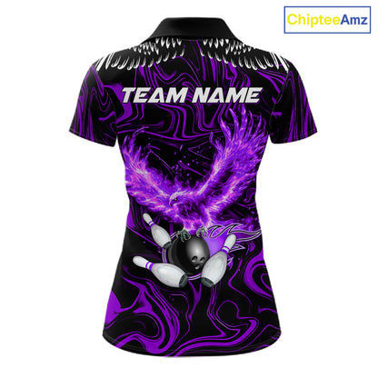 Black And Purple Swirl Pattern Eagle Bowling Shirts For Women Custom Bowling League Team Jersey TDM7907