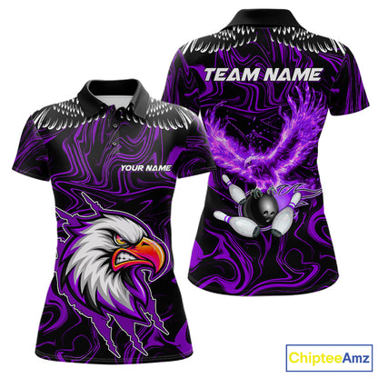 Black And Purple Swirl Pattern Eagle Bowling Shirts For Women Custom Bowling League Team Jersey TDM7907