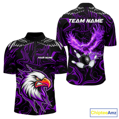 Black And Purple Swirl Pattern Eagle Bowling Shirts For Men Custom Bowling League Team Jersey TDM7907