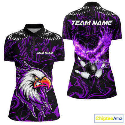 Black And Purple Swirl Pattern Eagle Bowling Shirts For Women Custom Bowling League Team Jersey TDM7907