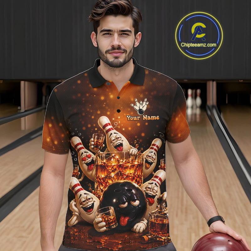 Funny Whiskey Drunk Bowling Shirts For Men Custom Vintage Bowling Team Jersey, Bowling Gifts TDM7914