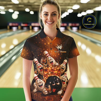 Funny Whiskey Drunk Bowling Shirts For Women Custom Vintage Bowling Team Jersey, Bowling Gifts TDM7914