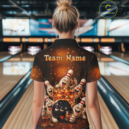 Funny Whiskey Drunk Bowling Shirts For Women Custom Vintage Bowling Team Jersey, Bowling Gifts TDM7914