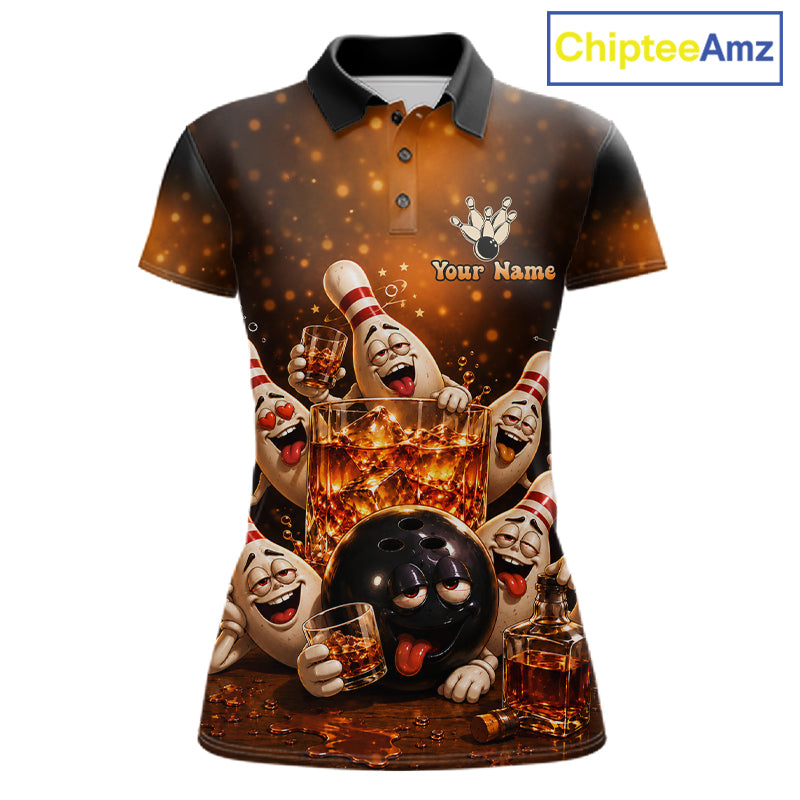 Funny Whiskey Drunk Bowling Shirts For Women Custom Vintage Bowling Team Jersey, Bowling Gifts TDM7914