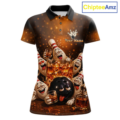 Funny Whiskey Drunk Bowling Shirts For Women Custom Vintage Bowling Team Jersey, Bowling Gifts TDM7914
