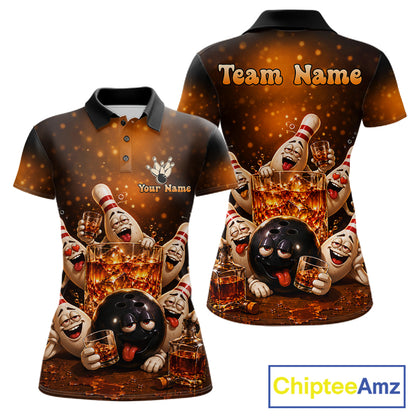 Funny Whiskey Drunk Bowling Shirts For Women Custom Vintage Bowling Team Jersey, Bowling Gifts TDM7914