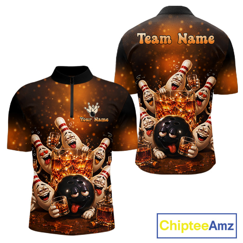 Funny Whiskey Drunk Bowling Shirts For Men Custom Vintage Bowling Team Jersey, Bowling Gifts TDM7914