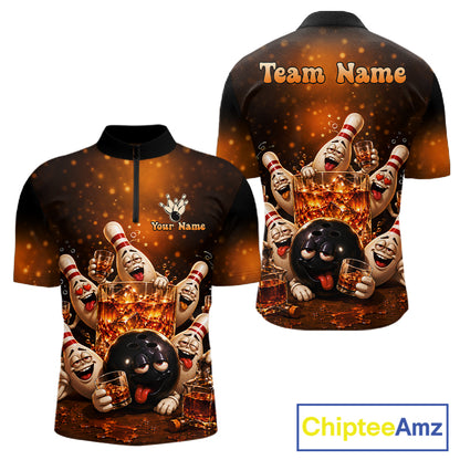 Funny Whiskey Drunk Bowling Shirts For Men Custom Vintage Bowling Team Jersey, Bowling Gifts TDM7914
