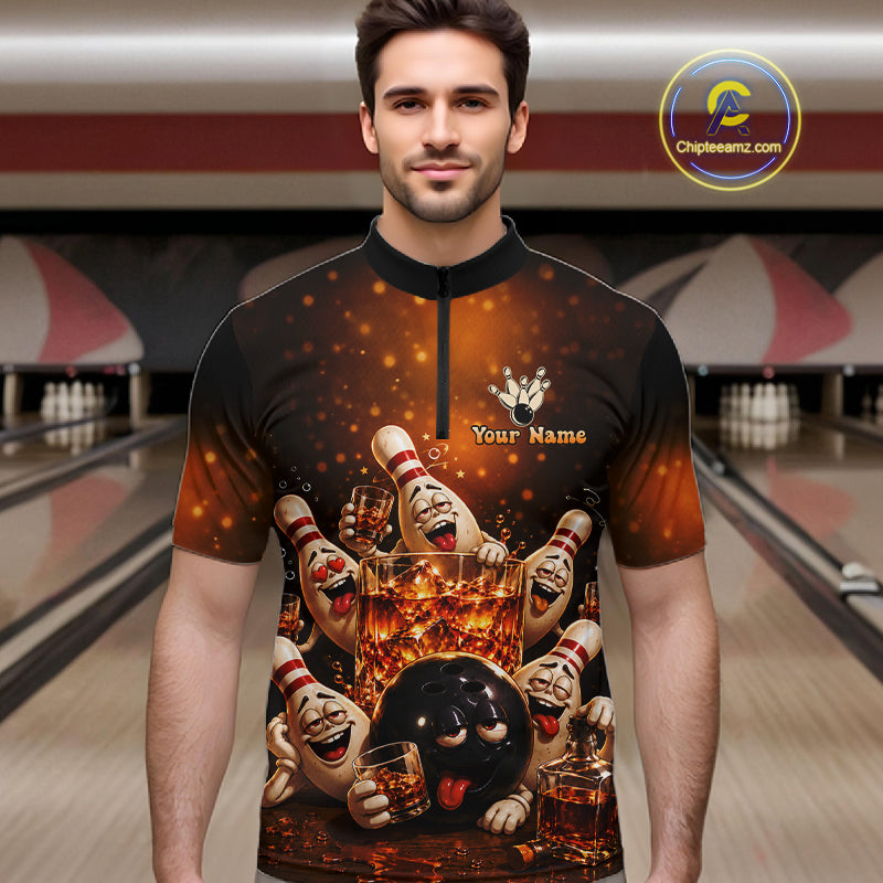 Funny Whiskey Drunk Bowling Shirts For Men Custom Vintage Bowling Team Jersey, Bowling Gifts TDM7914
