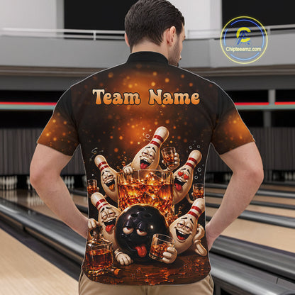 Funny Whiskey Drunk Bowling Shirts For Men Custom Vintage Bowling Team Jersey, Bowling Gifts TDM7914