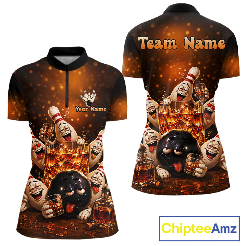 Funny Whiskey Drunk Bowling Shirts For Women Custom Vintage Bowling Team Jersey, Bowling Gifts TDM7914
