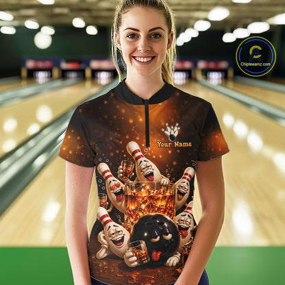 Funny Whiskey Drunk Bowling Shirts For Women Custom Vintage Bowling Team Jersey, Bowling Gifts TDM7914