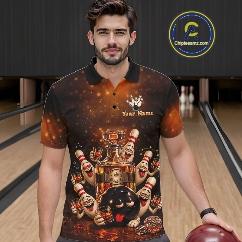 Funny Drunk Bowling Pins Whiskey Vintage Bowling Shirts For Men Custom Bowling Team Jersey TDM7915