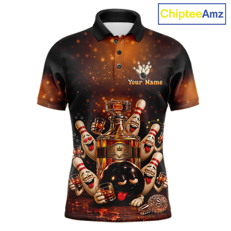 Funny Drunk Bowling Pins Whiskey Vintage Bowling Shirts For Men Custom Bowling Team Jersey TDM7915