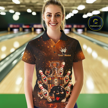 Funny Drunk Bowling Pins Whiskey Vintage Bowling Shirts For Women Custom Bowling Team Jersey TDM7915