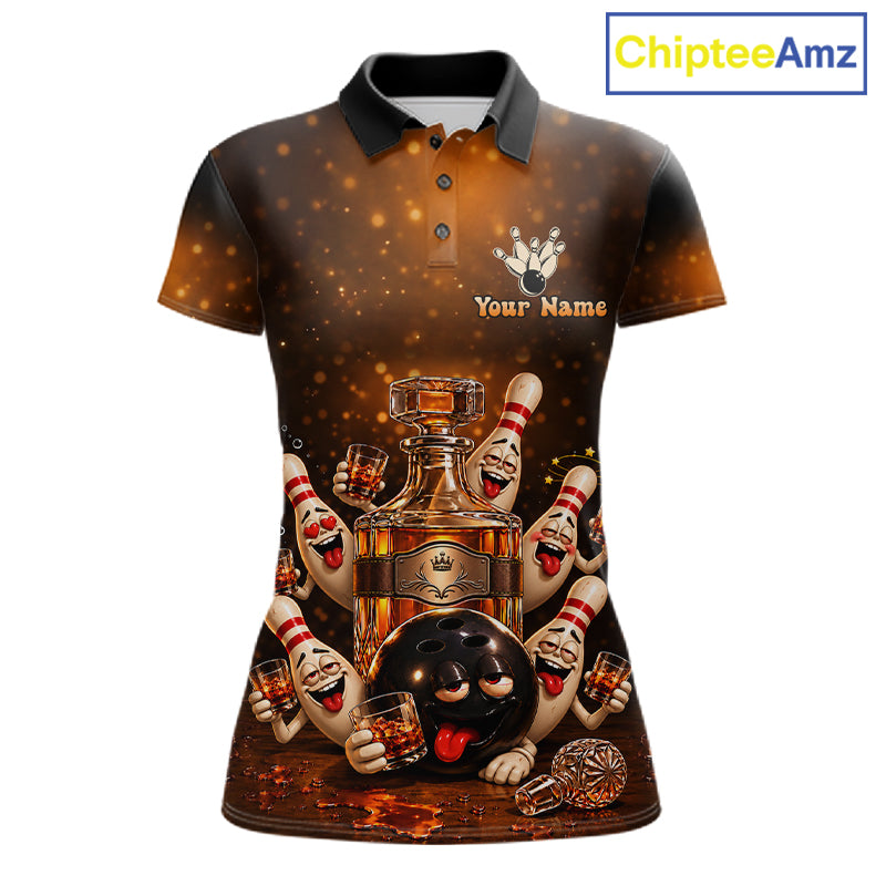 Funny Drunk Bowling Pins Whiskey Vintage Bowling Shirts For Women Custom Bowling Team Jersey TDM7915