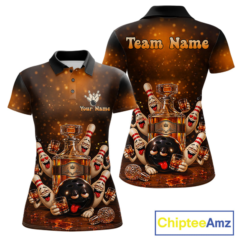 Funny Drunk Bowling Pins Whiskey Vintage Bowling Shirts For Women Custom Bowling Team Jersey TDM7915