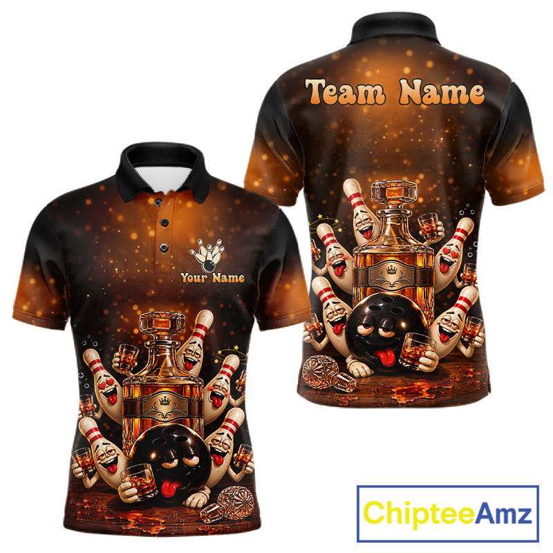 Funny Drunk Bowling Pins Whiskey Vintage Bowling Shirts For Men Custom Bowling Team Jersey TDM7915
