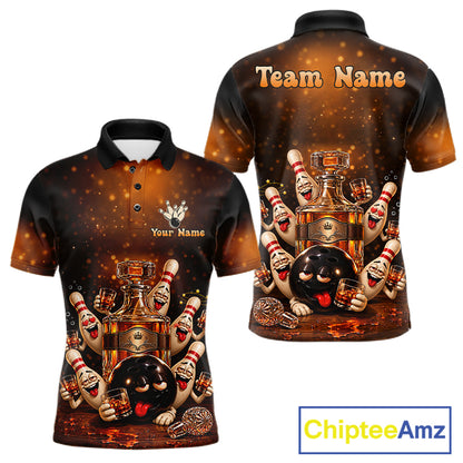 Funny Drunk Bowling Pins Whiskey Vintage Bowling Shirts For Men Custom Bowling Team Jersey TDM7915