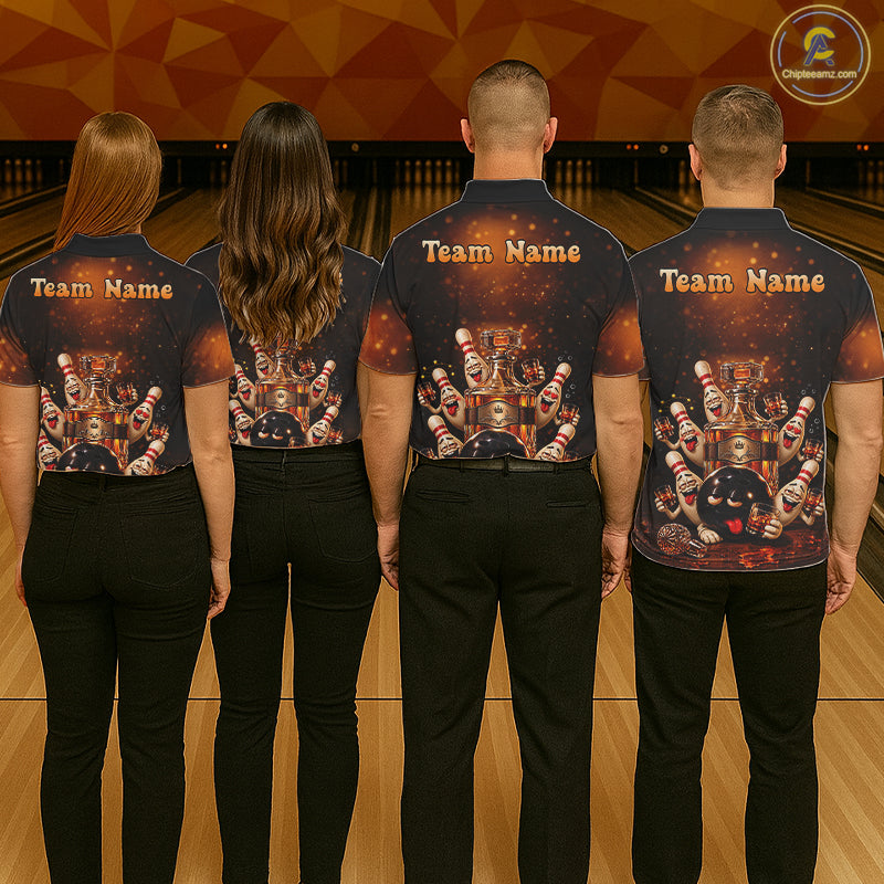 Funny Drunk Bowling Pins Whiskey Vintage Bowling Shirts For Men Custom Bowling Team Jersey TDM7915