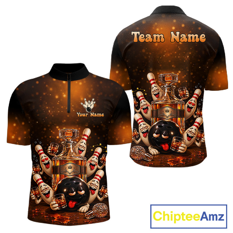 Funny Drunk Bowling Pins Whiskey Vintage Bowling Shirts For Men Custom Bowling Team Jersey TDM7915