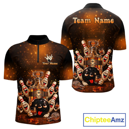 Funny Drunk Bowling Pins Whiskey Vintage Bowling Shirts For Men Custom Bowling Team Jersey TDM7915