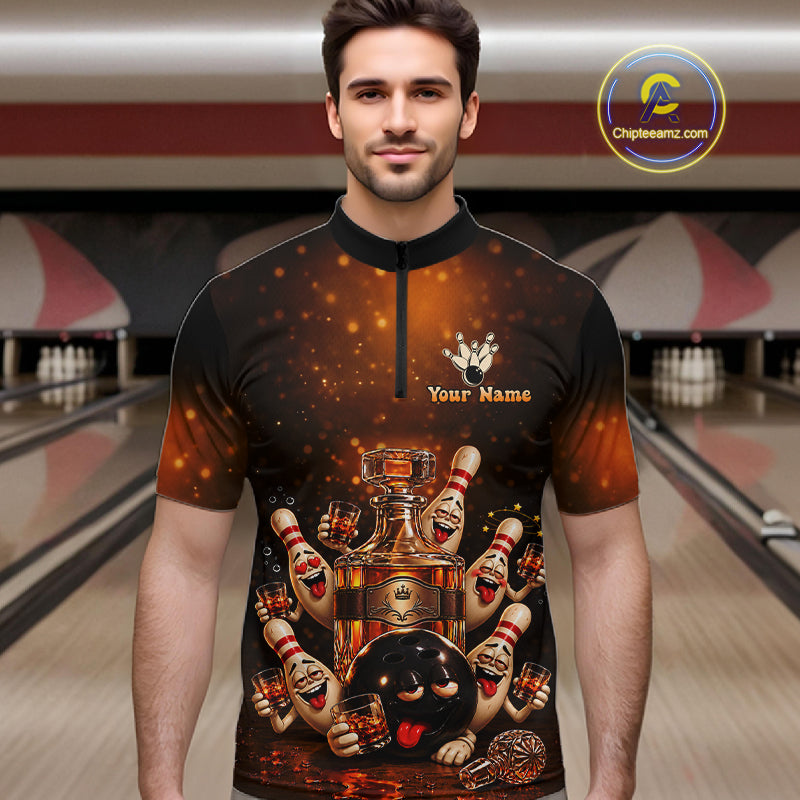 Funny Drunk Bowling Pins Whiskey Vintage Bowling Shirts For Men Custom Bowling Team Jersey TDM7915
