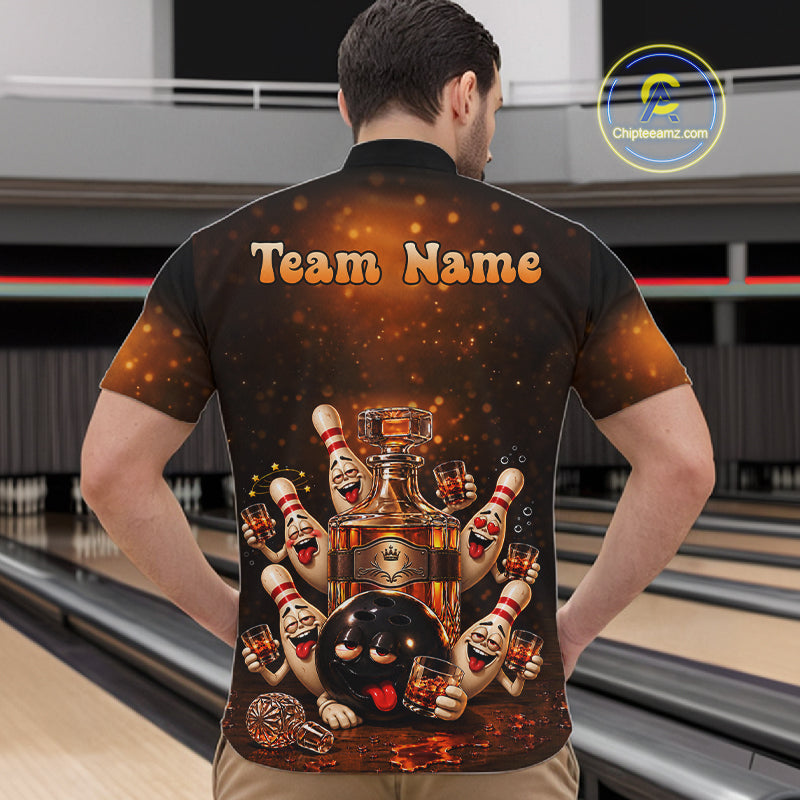 Funny Drunk Bowling Pins Whiskey Vintage Bowling Shirts For Men Custom Bowling Team Jersey TDM7915