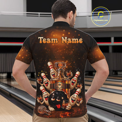 Funny Drunk Bowling Pins Whiskey Vintage Bowling Shirts For Men Custom Bowling Team Jersey TDM7915