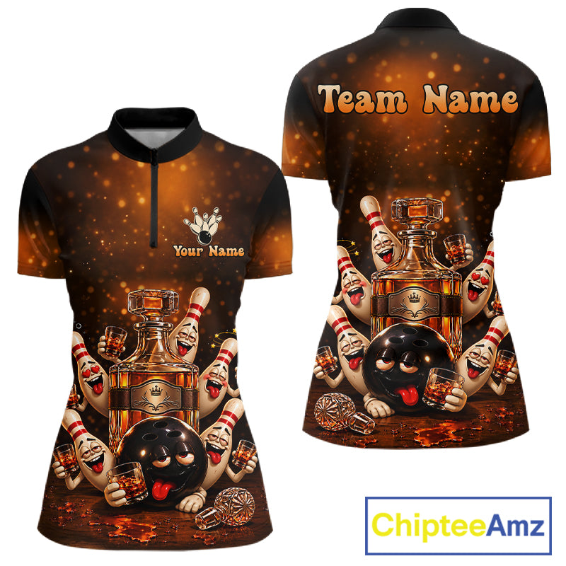 Funny Drunk Bowling Pins Whiskey Vintage Bowling Shirts For Women Custom Bowling Team Jersey TDM7915
