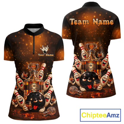 Funny Drunk Bowling Pins Whiskey Vintage Bowling Shirts For Women Custom Bowling Team Jersey TDM7915