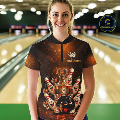 Funny Drunk Bowling Pins Whiskey Vintage Bowling Shirts For Women Custom Bowling Team Jersey TDM7915